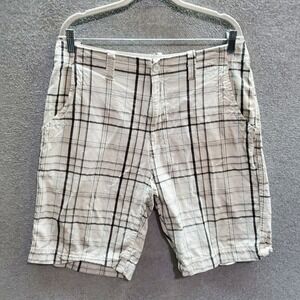 Arizona Men Shorts 34 White Plaid Chino Slash Pockets